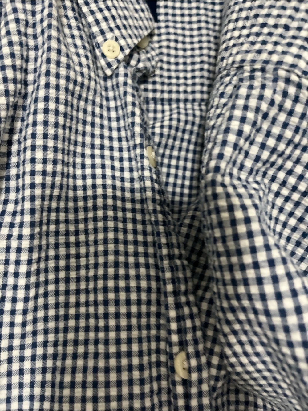 Chaps Navy and White Gingham Button-Down Short Sleeve
